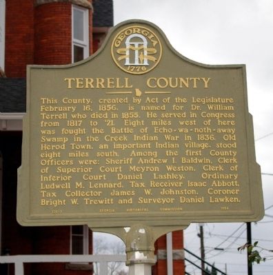 Terrell County Marker. Click for full size. Terrell County Marker image. Click for full size.