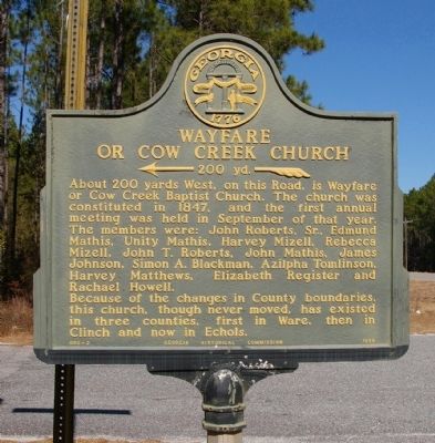 Wayfare or Cow Creek Church Marker. Click for full size. Wayfare or Cow Creek Church Marker image. Click for full size.