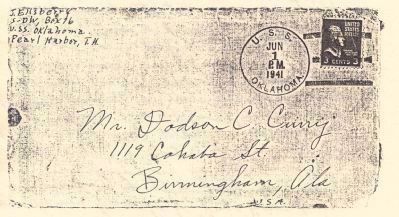 Envelope from the letter written by Julius Ellsberry aboard Battleship U.S.S. <i>Oklahoma</i> image. Click for full size.