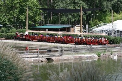 The Zoo Train passing one of the former hatchery ponds built by the WPA.. Click for full size. The Zoo Train passing one of the former hatchery ponds built by the WPA. image. Click for full size.