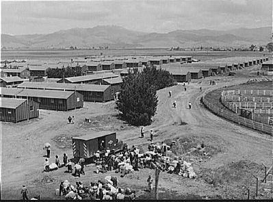 Salinas, California. Japanese-Americans and their baggage arriving at reception center image. Click for full size.
