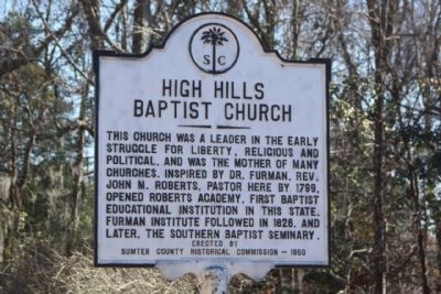 High Hills Baptist Church Marker reverse side image. Click for full size.