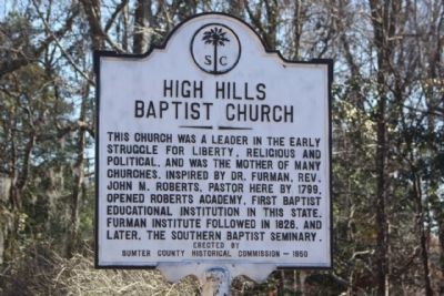 High Hills Baptist Church Marker reverse side. Click for full size. High Hills Baptist Church Marker reverse side image. Click for full size.