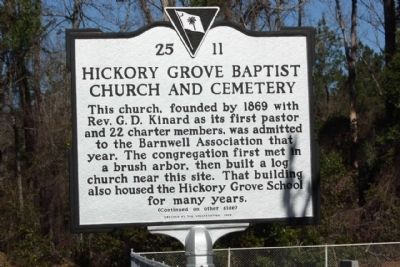 Hickory Grove Baptist Church and Cemetery Marker. Click for full size. Hickory Grove Baptist Church and Cemetery Marker image. Click for full size.