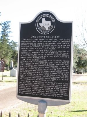 Oak Grove Cemetery Marker. Click for full size. Oak Grove Cemetery Marker image. Click for full size.
