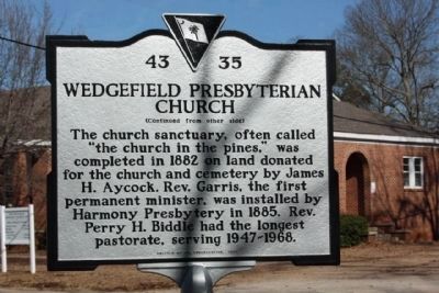 Wedgefield Presbyterian Church Marker, reverse side. Click for full size. Wedgefield Presbyterian Church Marker, reverse side image. Click for full size.
