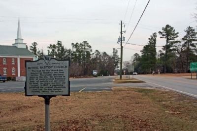 Bethel Baptist Church Marker along Bethel Church Road; Starks Ferry Road in far background image. Click for full size.