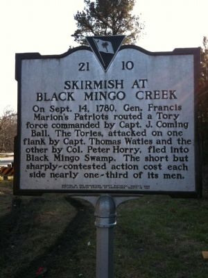 Skirmish At Black Mingo Creek Marker image. Click for full size.