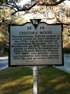 Chicora Wood Plantation Marker (front). Click for full size. Chicora Wood Plantation Marker (front) image. Click for full size.