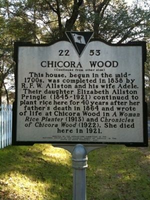 Chicora Wood Plantation Marker (reverse) image. Click for full size.