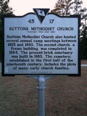 Suttons Methodist Church Marker (reverse) image. Click for full size.