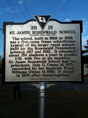 St. James Rosenwald School Marker (reverse) image. Click for full size.