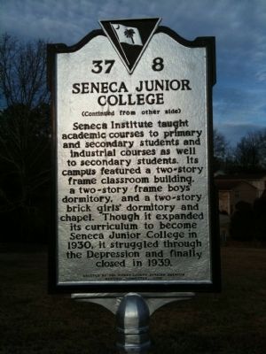 Seneca Institute / Seneca Junior College Marker (reverse) image. Click for full size.