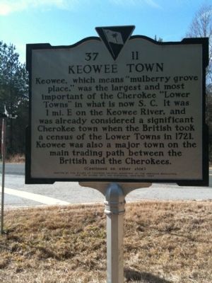 Keowee Town Marker (front). Click for full size. Keowee Town Marker (front) image. Click for full size.
