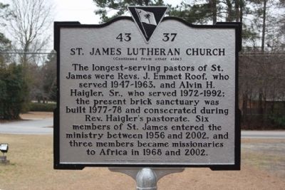 St. James Lutheran Church Marker, reverse side. Click for full size. St. James Lutheran Church Marker, reverse side image. Click for full size.