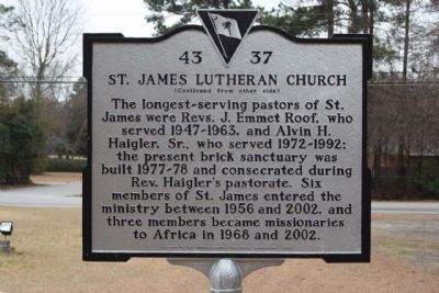 St. James Lutheran Church Marker, reverse side image. Click for full size.