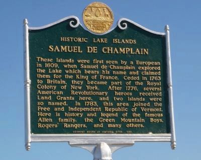 Historic Lake Islands - Samuel De Champlain Marker image. Click for full size.
