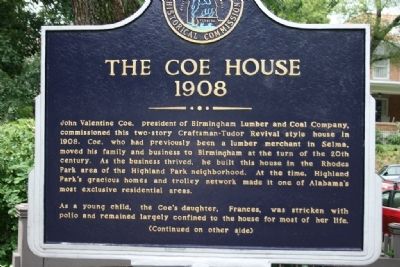 The Coe House Marker: Side A image. Click for full size.