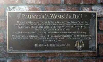 Patterson's Westside Bell Marker - older version. Click for full size. Patterson's Westside Bell Marker - older version image. Click for full size.