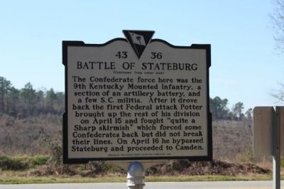 Battle of Stateburg Marker, reverse side image. Click for full size.