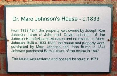 Dr. Maro Johnson's House - c.1833 Marker image. Click for full size.