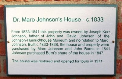 Dr. Maro Johnson's House - c.1833 Marker image. Click for full size.