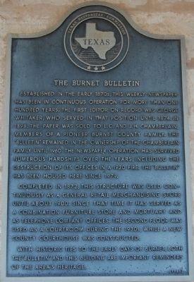 The Burnet Bulletin Marker. Click for full size. The Burnet Bulletin Marker image. Click for full size.
