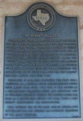The Burnet Bulletin Marker image. Click for full size.