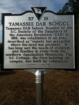 Tamassee DAR School Marker (front). Click for full size. Tamassee DAR School Marker (front) image. Click for full size.