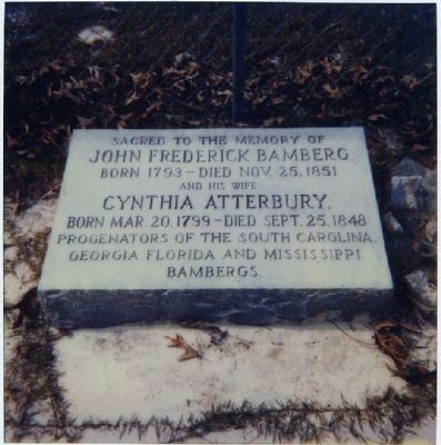 Gravestone of John F. Bamberg and Cynthia Atterbury image. Click for full size.