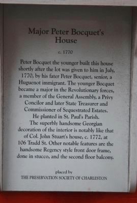 Major Peter Bocquet's House Marker image. Click for full size.