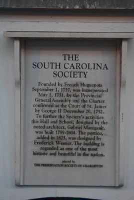 South Carolina Society Marker image. Click for full size.