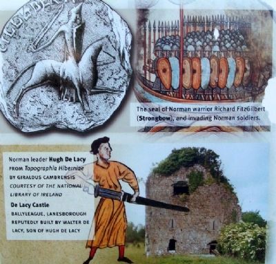 Hugh De Lacy and Castle Ruins on Marker image. Click for full size.