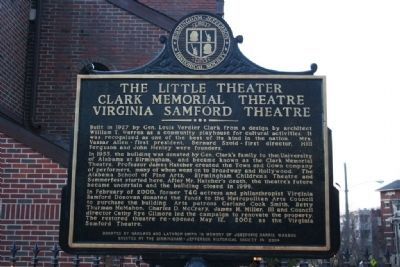 The Little Theater Clark Memorial Theatre Virginia Samford Theatre Marker image. Click for full size.