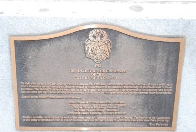 The Society of the Cincinnati of the State of South Carolina Marker image. Click for full size.