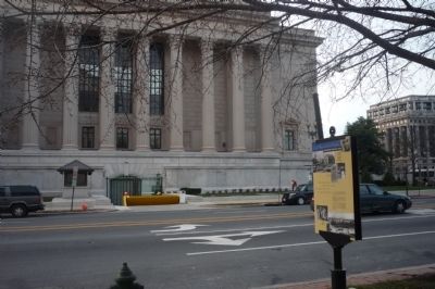 Market Space: Yesterday�s Town Square Marker - view of National Archives building, across 7th St. image. Click for full size.