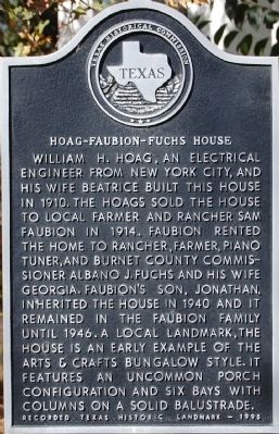 Hoag-Faubion-Fuchs House Marker. Click for full size. Hoag-Faubion-Fuchs House Marker image. Click for full size.