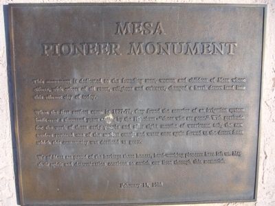 Mesa Pioneer Monument Marker. Click for full size. Mesa Pioneer Monument Marker image. Click for full size.