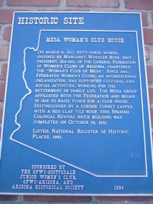 Mesa Woman's Club House Marker image. Click for full size.