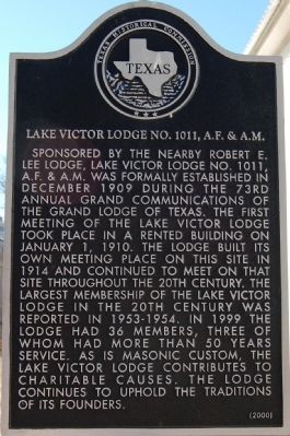 Lake Victor Lodge No. 1011, A. F. & A. M. Marker image. Click for full size.