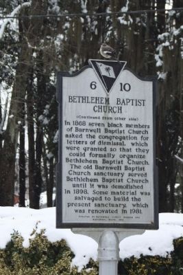 Bethlehem Baptist Church Marker, reverse side. Click for full size. Bethlehem Baptist Church Marker, reverse side image. Click for full size.