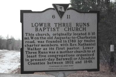 Lower Three Runs Baptist Church Marker image. Click for full size.