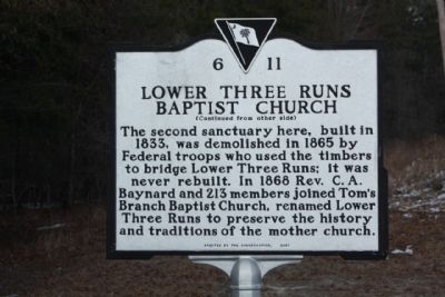 Lower Three Runs Baptist Church Marker, reverse side. Click for full size. Lower Three Runs Baptist Church Marker, reverse side image. Click for full size.