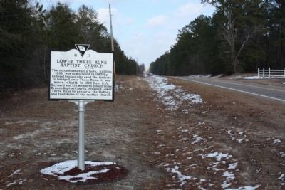 Lower Three Runs Baptist Church Marker, looking north. Click for full size. Lower Three Runs Baptist Church Marker, looking north image. Click for full size.