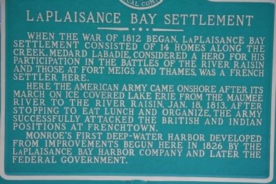 LaPlaisance Bay Settlement Marker. Click for full size. LaPlaisance Bay Settlement Marker image. Click for full size.