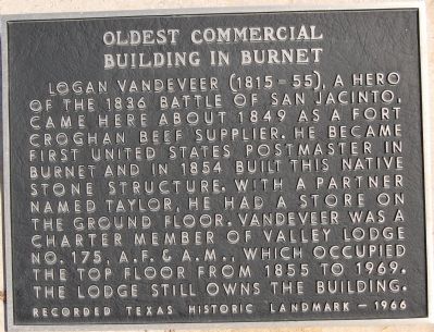 Oldest Commercial Building in Burnet Marker. Click for full size. Oldest Commercial Building in Burnet Marker image. Click for full size.