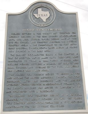 Prairie View Cemetery Marker. Click for full size. Prairie View Cemetery Marker image. Click for full size.