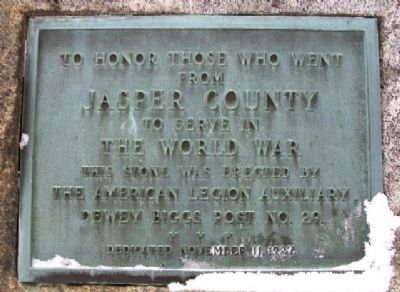 Jasper County World War Memorial Marker. Click for full size. Jasper County World War Memorial Marker image. Click for full size.