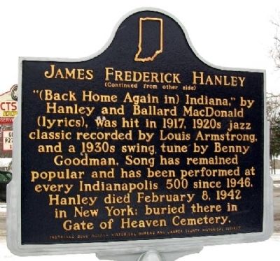 James Frederick Hanley Marker (Side B). Click for full size. James Frederick Hanley Marker (Side B) image. Click for full size.