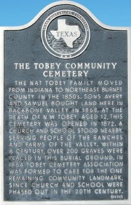 The Tobey Community Cemetery Marker. Click for full size. The Tobey Community Cemetery Marker image. Click for full size.